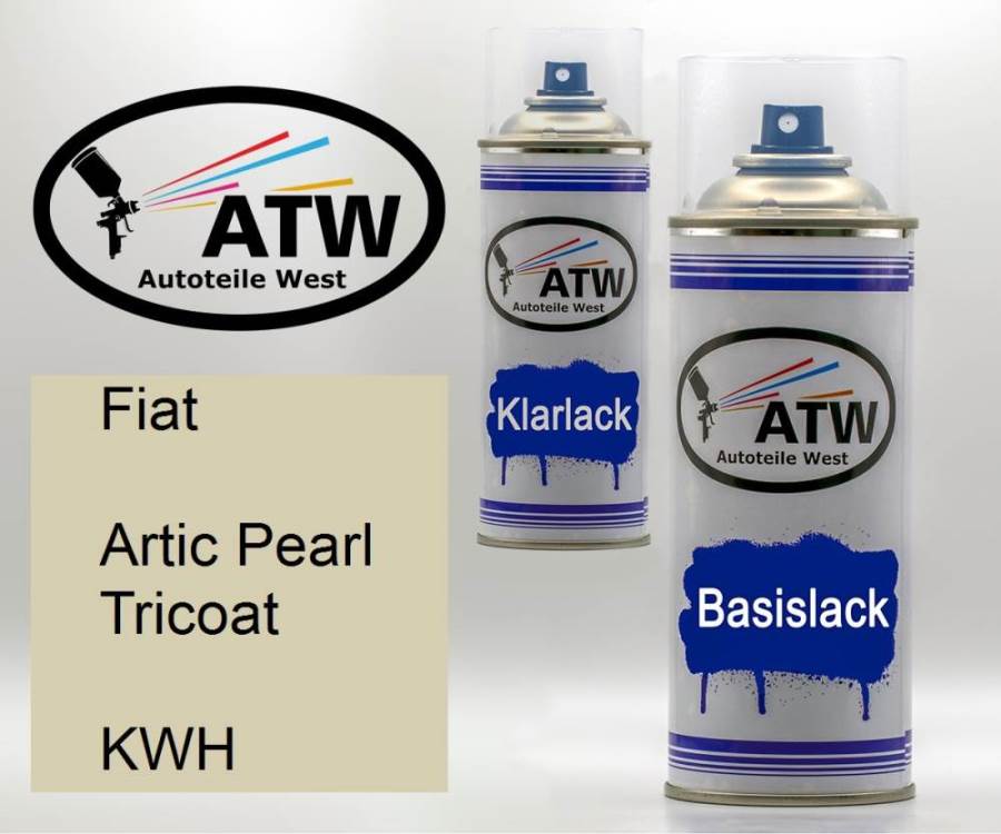 Fiat, Artic Pearl Tricoat, KWH: 400ml Sprühdose + 400ml Klarlack - Set, von ATW Autoteile West.